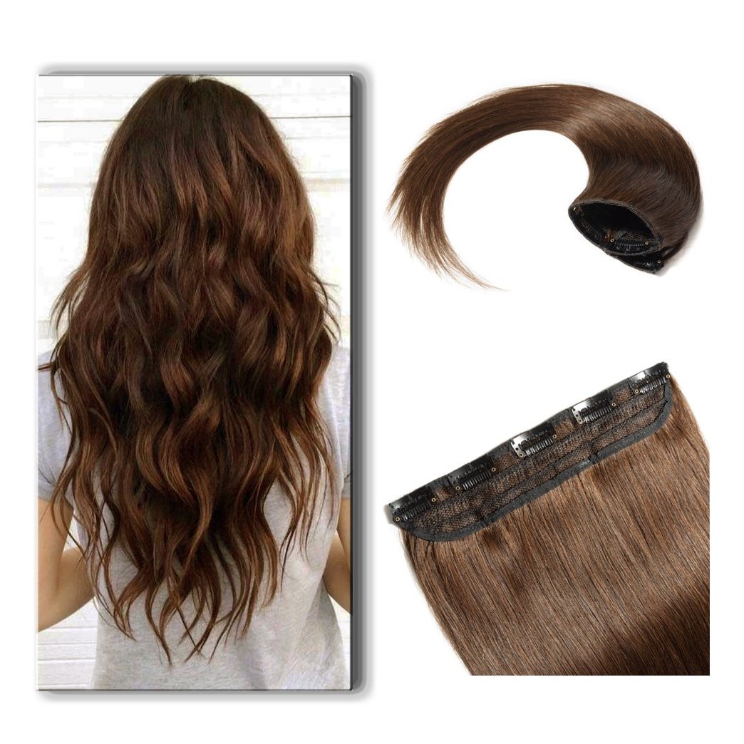 18 Inch Clip in Extensions 100% Remy Human Hair 50g One-piece 5 Clips Long Straight Hair Extensions for Women Wide Weft Soft Silky #4 Medium Brown