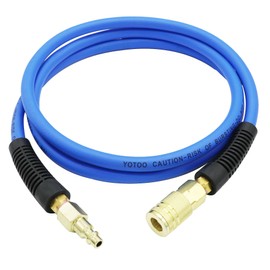 YOTOO Hybrid Lead-In Air Hose 1/4" x 6', 300 PSI Heavy Duty Air Compressor Hose, Lightweight, Kink Resistant, All-Weather Flexibility with 1/4-Inch Industrial Air Fittings and Bend Restrictors, Blue