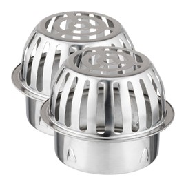 Relaxdays Set of 2 Stainless Steel Gutter Leaf Guards for 100 mm Downpipes, Anti-Clogging Leaf Catcher Basket, Silver