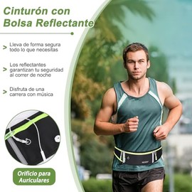 Cangurera Deportiva, Riñonera Deportiva Impermeable, Ultra Ligera Bolsa Reflectante con Hebilla Bolsillos de Auricular y Llaves, Bolsa de Cintura Ajus