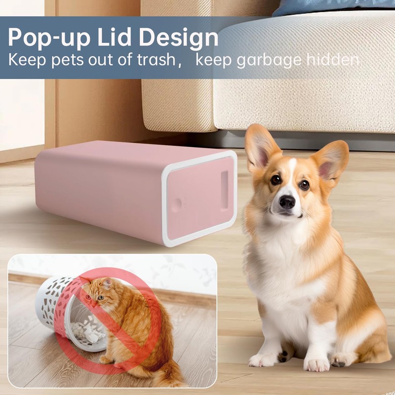 mzxoo 2 Pack Pink Slim Space-Saving Trash Can with Press