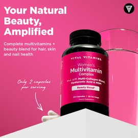Vital Vitamins Women's Multivitamin Complex (4-Pack) - Made with Multi-Collagen Blend, Hyaluronic Acid, & MSM - Beauty Multivitamin for Women - with Vitamin A, C, E, B6, B12, D3