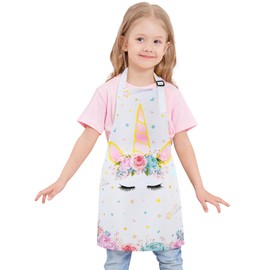 WERNNSAI Rainbow Unicorn Toddler Aprons - Kids Aprons for Girls Toddler Paint Art Smock Waterproof Cooking Baking Painting Gardening Artist Chef Apron for Kids Age 2-5 Years