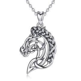 CELESTIA 925 Sterling Silver Celtic Horse Head Pendant Necklaces for Women Oxidized Silver Pony Necklace Horse Gifts for Women Horse Lovers Horse Presents for Girls 18" Chain