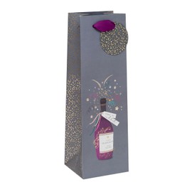 Glick Luxury Bottle Gift Bag, Congratulations or Graduation Bottle Bag, Time to Celebrate Design Gift Bag, 12.5X x 36 x 12cms, Grey & Purple