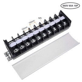 uxcell Barrier Terminal Strip Block 660V 60A Dual Rows 10 Position DIN Rail Base Covered Screw