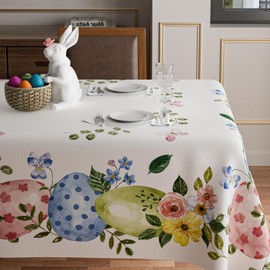 BOTB LIHM Easter Colorful Eggs Flowers Butterfly Eucalyptus Leaves Tablecloth Rectangle Washable Table Covers for Spring Indoor Outdoor Dining Table Home Party Decorations 60x84 Inch