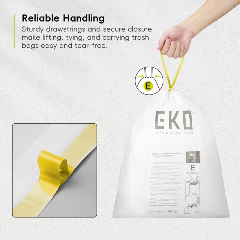 EKO Easy-Dispense Roll 80 Count Extra-Strong Drawstring Tall Kitchen Trash