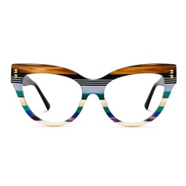 Zeelool Reading Glasses for Women Blue Light Blocking Readers Fashion Stripe Cat Eye Computer Eyeglasses Anti Eyestrain/Dryness/UV JGA001858-11(Multicolor, 2.25)
