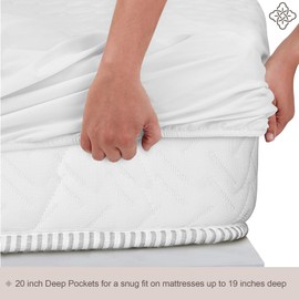 Bioweaves 100% Organic Cotton Mattress Pad Cover, GOTS Certified Cooling 300GSM Quilted Fitted Mattress Topper & Protector with Soft Cotton Wadding - White, 20 Inch Deep Pocket, Twin XL