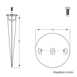 ledscom.de Pack of 5 Garden Ground Spikes for Garden Lights, Black, 17 cm, 45 mm Diameter