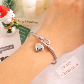 Gold Bangle Bracelet for Women Stainless Steel Twisted Cable Wire Bracelets with Heart Charm Jewelry Gift fo Her, Medium, Stainless Steel, no gemstone