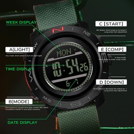 findtime Sports Watches for Men Digital Tactical Compass Pedometer Watch Calorie Counter Altitude Waterproof Military Alarm Pacer Running Watch