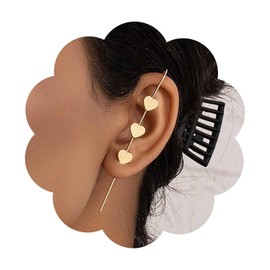 Vacaonio Boho Heart Ear Crawler Hook Earrings Gold Heart Ear Hook Earring Love Heart Climber Cuff Earrings Heart Ear Wrap Crawler Earrings Jewelry for Women