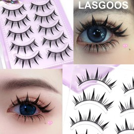 LASGOOS Pestañas Postizas Manga, Tiras Negras De Uso Diario, 10-11 Mm, Rizo Natural, Para Cosplay, Bodas, Fiestas, Trabajo, Aspecto Natural, Puntas Afiladas, Maquillaje De Ojos, 5 Pares, Mf69