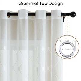 Topfinel Voile Curtains with Eyelets, Checked Curtains, Decorative Curtains with Embroidery, for the Living Room and Bedroom