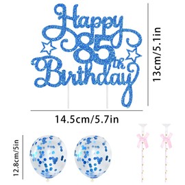85th Geburtstag Kuchen Dekoration Kuchen Toppers Zahl Kerzen Birthday Torten Dekoration Sternen Papierfächer Ballon Torte Toppers Kuchendeko für 85. Geburtstag Dekorationen Party Zubehör, Blau