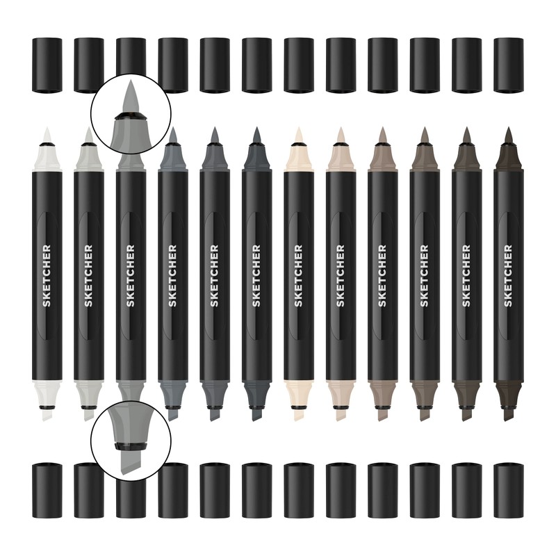 Molotow Sketcher Twinmarker Grey Kit 1 (Brush Tip & 3