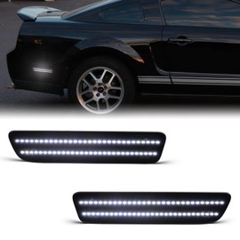 AreLokpri Side Marker Lights LED Compatible With 2005-2009 Ford Mustang, Smoked Lens Rear Bumper Lights, White Side Marker Lamp 2PCS