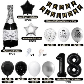 18th Birthday Decoration Black Silver, 18th Birthday Decoration Girl Boy, Happy Birthday Garland Decoration 18th Birthday Decoration Boys, Balloons 18th Birthday Party Decoration