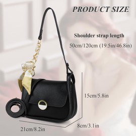 MultiValue Hobo Bag for Woman, Solid Colour Simple Crossbody Bag Leather Shoulder Bag with Press Buckle and Adjustable Shoulder Strap Handbag for Traveling Shopping (Black)