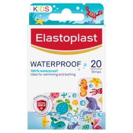 Elastoplast Kids Waterproof Plasters (20 Pack) | Colourful Aquatic Design | Ideal for Washing, Bathing & Swimming | Skin-Friendly | Gentle Removal | Reliable Adhesion | Protects Against Bacteria
