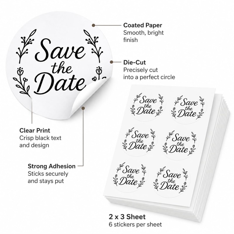 Save The Date Envelope Seal Stickers: 120 Wedding Labels