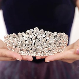 JWICOS Silver Tiara Wedding Tiaras and Crowns for Women Rhinestone Queen Tiara for Women Princess Crown Birthday Tiara Headbands for Wedding Prom Party Pageant Christmas Gifts (Silver)
