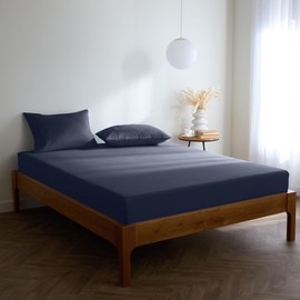 Mellanni King Size Fitted Sheets - All Around Elastic - 40 Cm Extra Deep - Soft Brushed Microfiber, Shrinkage & Fade Resistant - (150x200 cm, Navy Blue)