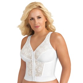 EXQUISITE FORM 5107565 Fully Slimming Wireless Back & Posture Support Longline Bra with Front Closure & Lace, White, 34B