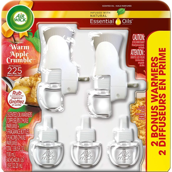 Air Wick Holiday Scented Oil Kit, Warm Apple Crumble, (2 Warmers + 5 Refills)
