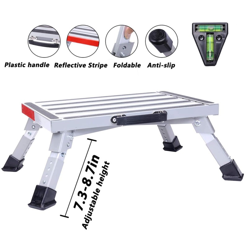 Homeon Wheels RV Step Stool, Adjustable Height Aluminum Folding Platform
