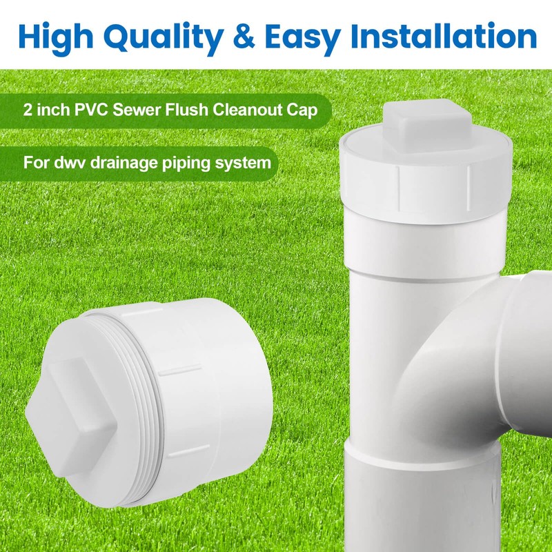 2" PVC Sewer Cleanout Adapter with Plug Pipe Fitting, PVC