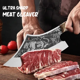 Purple Dragon 10in Meat Cleaver, Butcher Knife for Meat Cutting, Heavy Duty Meat Cleaver Knife, Stainless Steel Bone Chopper Knife, Forged Cleaver Knife