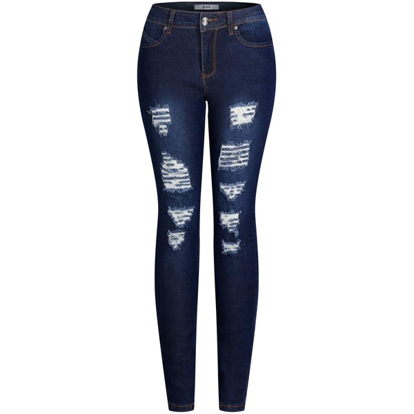 2LUV - Jeans Ajustados de Colores Desgastados para Mujer, Azul