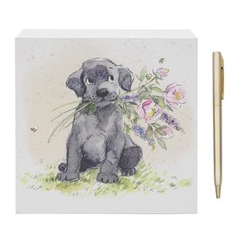 The Leonardo Collection Paper Shed Design Dog with Flowers Memo Pad & Pen for Notes | Daily Memo for Office Use As 2025 Diary | Ideal Journals for Women & Men | Lovely Journal for 2025 Planner