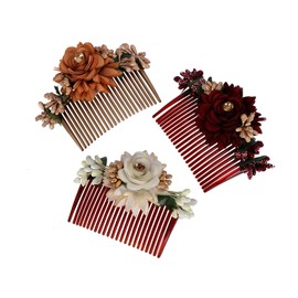 Accessher Multicolor Pack of 3 Acrylic Comb Indo Western Fancy Hair Clip/Side Pin/Comb Pin/Jooda Pin Hair Accessories with Cloth Flower for Women and Girls