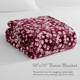 Jessica Simpson Plush 50"X70" Throw Blanket - Wildflower Park Red - Luxurious Plush Blanket for Ultimate Comfort and Cozy Warmth