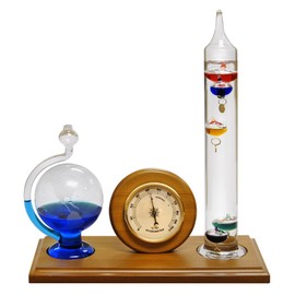 Lily's Home Analog Weather Station, with Galileo Thermometer, Glass Barometer, and Analog Hygrometer, 5 Multi-Colored Spheres (10.5 in x 12 in)