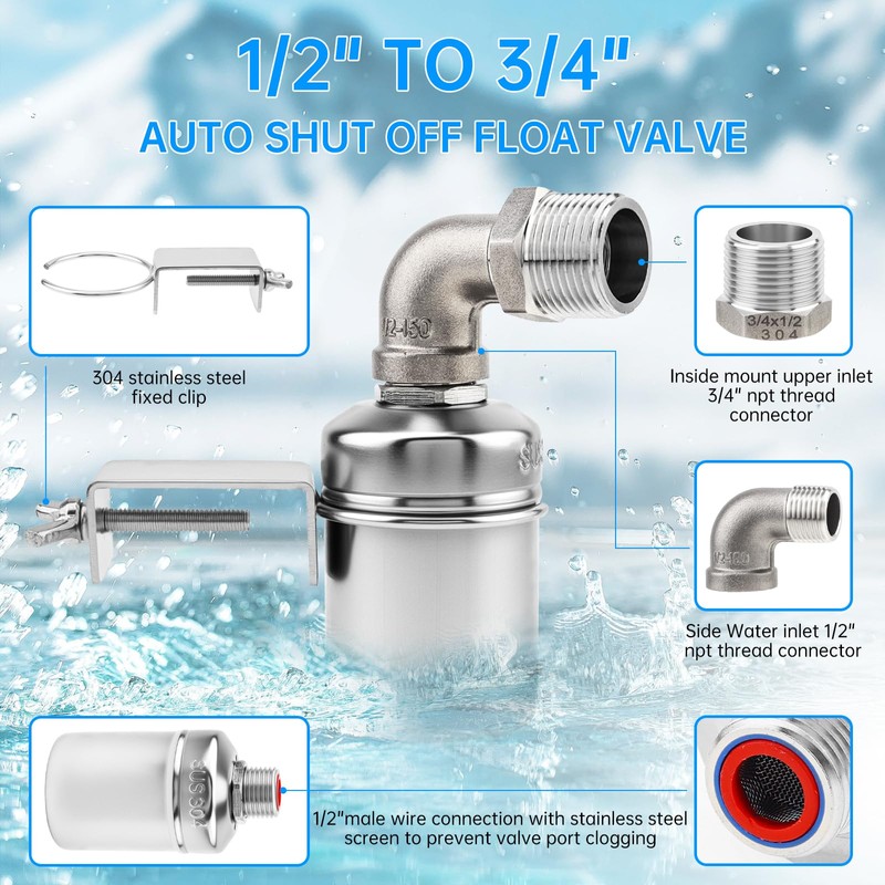 2Pack Water Float Valve 1/2" to 3/4'' 1'' Automatic Water