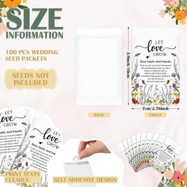 Noveread 100 Set Let Love Grow Wedding Party Favors with Let Love Grow Packet Wedding Envelopes Thank You Tags Bridal Shower Gifts for Guests