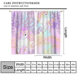 JanJCurt Fantasy Unicorn Curtains, Fairy Tale Flowers Pink Blue Purple Rainbow Unicorn Print Window Treatments for Girls Kids Teens Bedroom Living Room 42x45in （No Blackout）