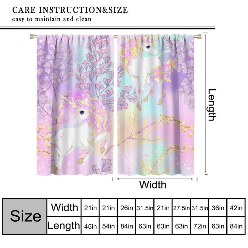 JanJCurt Fantasy Unicorn Curtains, Fairy Tale Flowers Pink Blue Purple