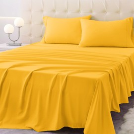 Homilay Twin Size Bed Sheet Set - 3 Piece Soft Microfiber Sheets with Deep Pockets, Cooling Technology, and Wrinkle-Free Pillowcase. Hotel-Quality, Durable Bedding, Spectra Yellow