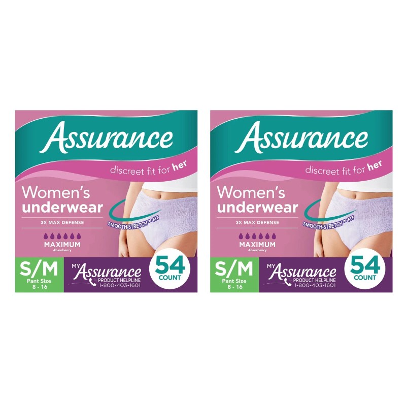 Assurance Women’s Incontinence Underwear, S/M - 108 Pack, Max Absorbency