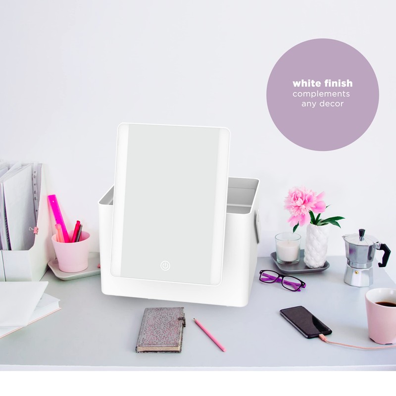 Conair Lighted Makeup Mirror, Makeup Organizer with Mirror, Storage Box,