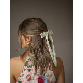 Ayesha Beige Hair Bows Clips Ribbon Beige Bows with Long Tail Bows Barrettes Hair Accessories for Women Girls 4PCS