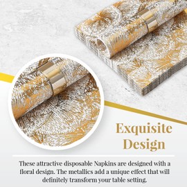 SILVER SPOONS Elegant Floral Disposable Napkins, Pack Includes 18 Wedding Napkins, Party Napkins Disposable Perfect For Dessert, Classic Dinner Napkins For Upscale Ecelebrations & events, Gold