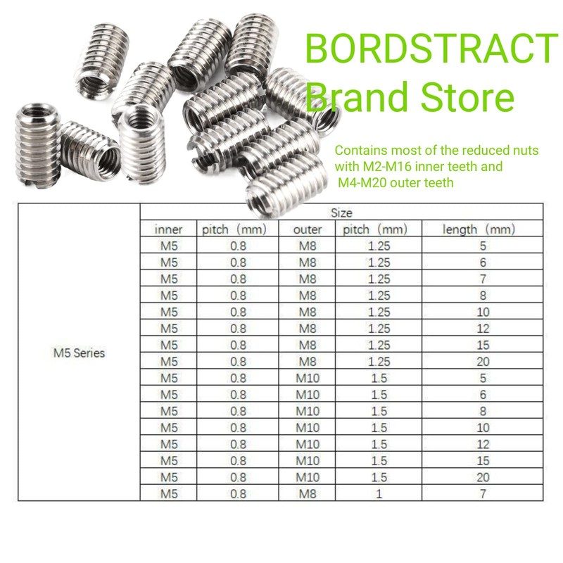 Thread Insert Reducing Nuts, M5 x 0.8 M8 x 1.25