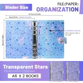 2 Pack A6 Soft PVC 6 Ring Binder Cover 6 Holes Soft Cover Office Folder Accessories for Meeting Travel Light Blue